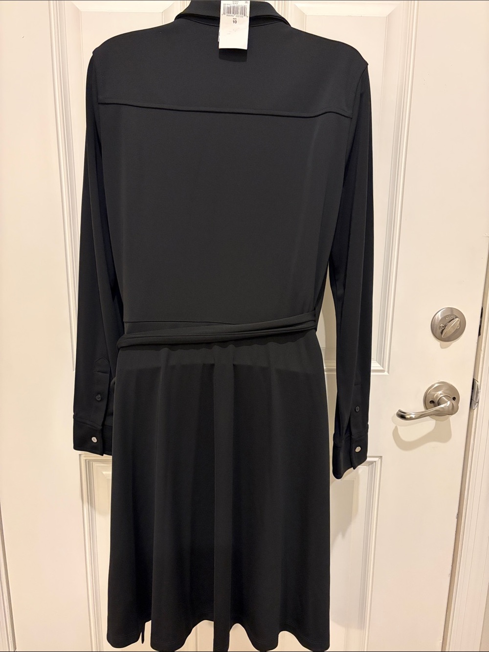 NWT Lauren Ralph Lauren Black Long-Sleeve Wrap Shirt Dress with Waist Tie 10 - Picture 5 of 8